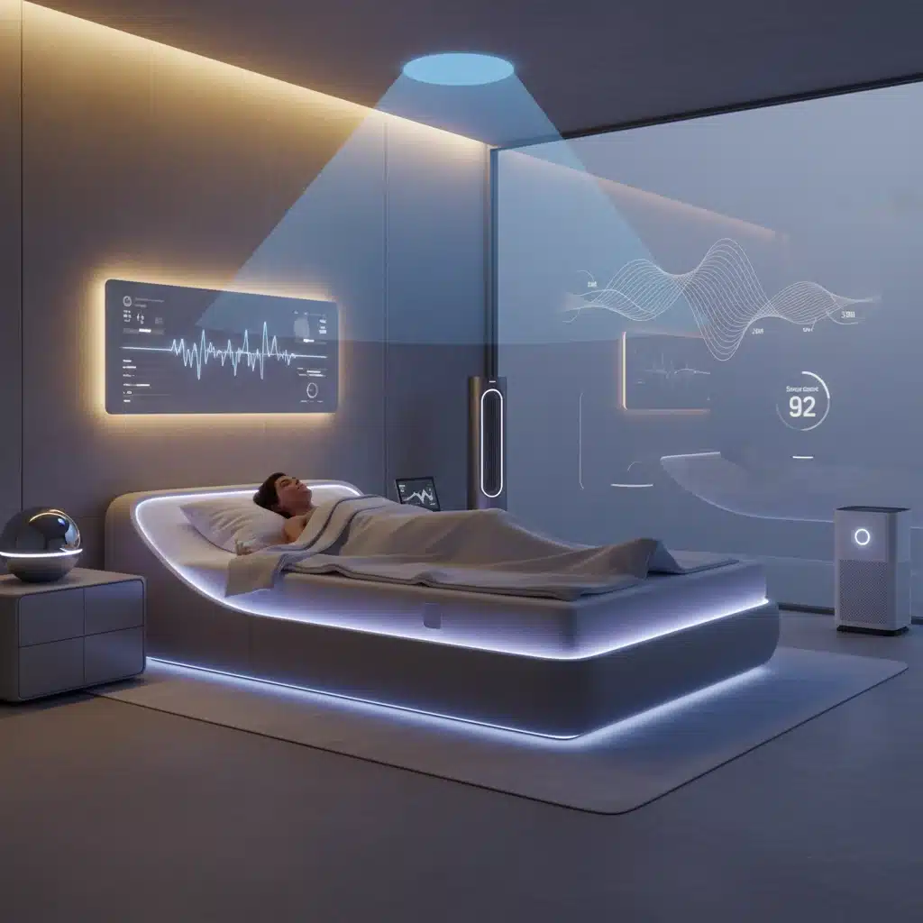 Person sleeping soundly on a smart mattress with integrated sleep tracking.