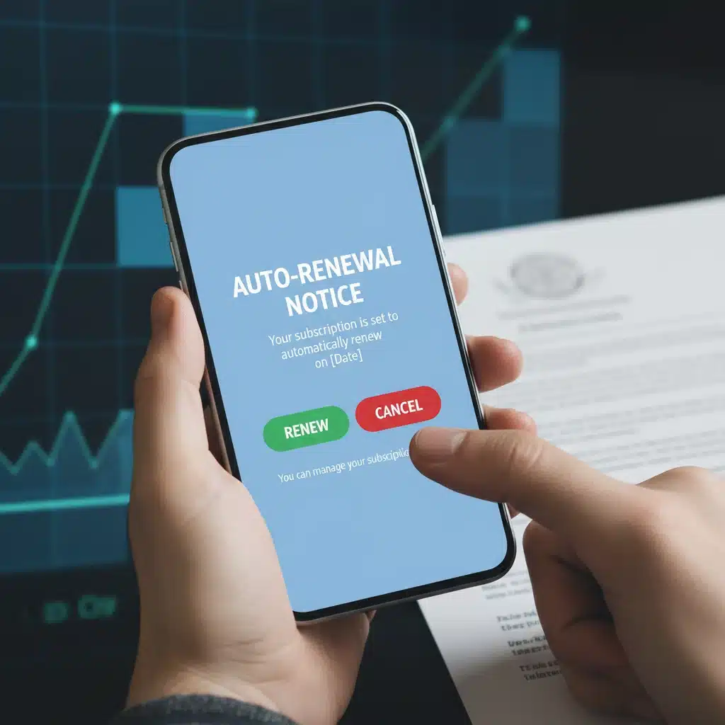 Smartphone displaying clear auto-renewal notification, emphasizing transparency in new regulations.